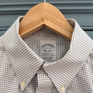 Brooks Brothers Men's White and Black Grid Shirt